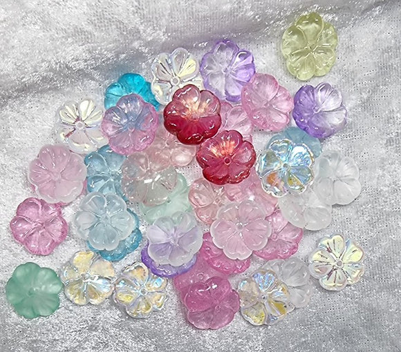GLASS FLOWERS - 15X15X6MM - TRANSPARENT MIXED