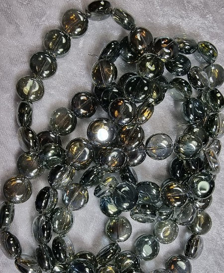 12x12.5x6.5MM GLASS E.PLATED RAINBOW COIN BEADS - OLIVE