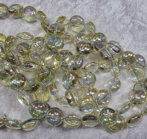 12x12.5x6.5MM GLASS E.PLATED RAINBOW COIN BEADS - PALE YELLOW