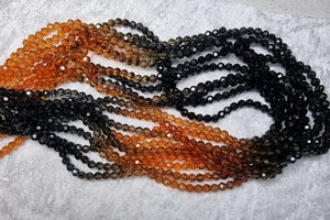 4MM GLASS ROUND FACETED BEADS - TWO TONE - SADDLE BROWN/ORANGE