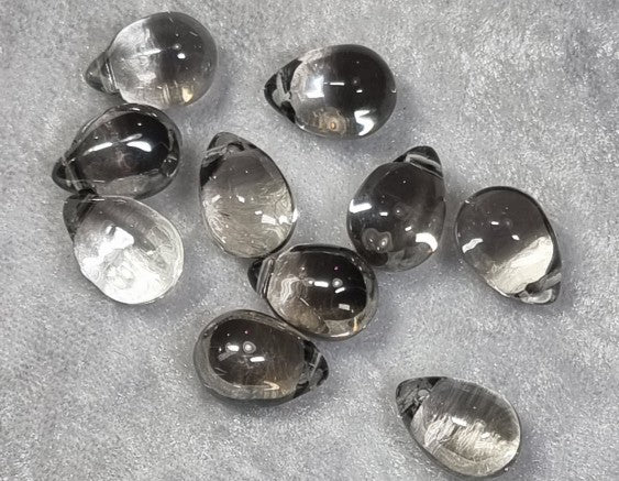 13.5 X 9.5MM GLASS TEARDROP - ELECTROPLATED - SMOKE