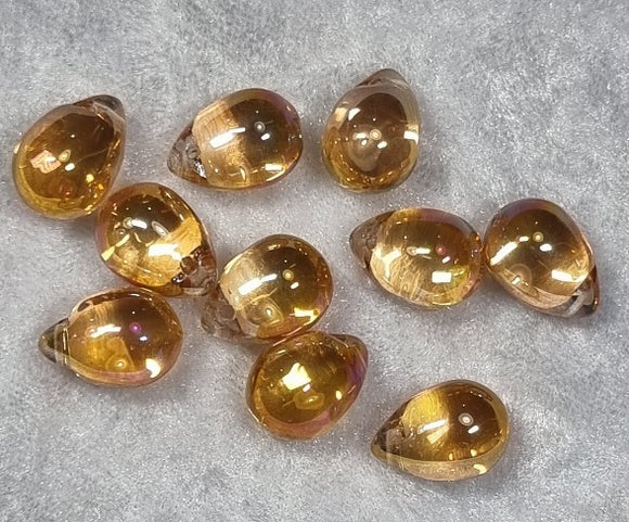 13.5 X 9.5MM GLASS TEARDROP - ELECTROPLATED - ORANGE AB