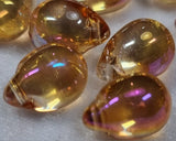 13.5 X 9.5MM GLASS TEARDROP - ELECTROPLATED - ORANGE AB