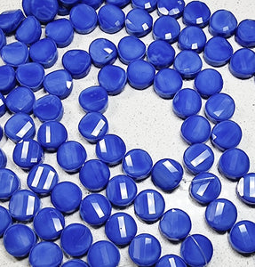 14x6.5MM OPAQUE GLASS TWISTED COIN/FLAT ROUND BEADS - ROYAL BLUE HUES