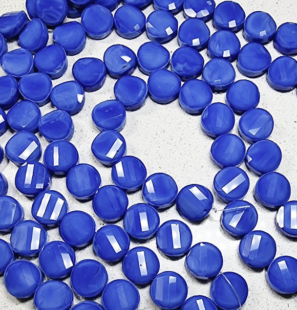 14x6.5MM OPAQUE GLASS TWISTED COIN/FLAT ROUND BEADS - ROYAL BLUE HUES