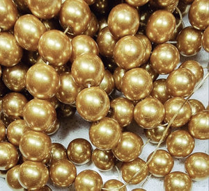 12MM GLASS ROUND PEARLS - PER STRAND - GOLDEN ROD