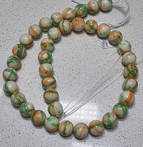 10MM SYNTHETIC OCEAN WHITE JADE - ORANGE, GREEN/WHITE MOTTLE