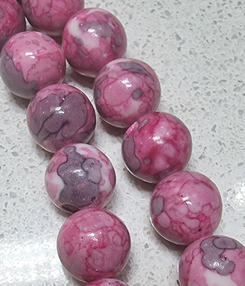 10MM SYNTHETIC OCEAN WHITE JADE - DUSKY PINK/GRAY/WHITE MOTTLE