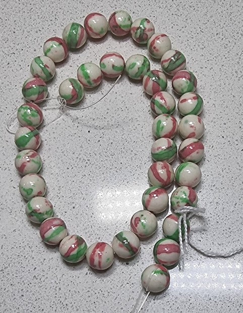 10MM SYNTHETIC OCEAN WHITE JADE - DUSKY PINK/GREEN/WHITE MOTTLE