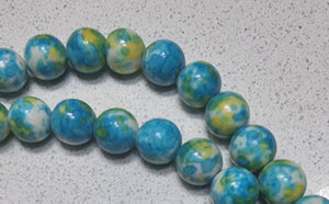 10MM SYNTHETIC OCEAN WHITE JADE - BLUE/YELLOW/WHITE MOTTLE