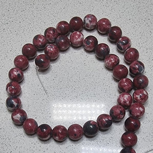 10MM SYNTHETIC OCEAN WHITE JADE - DARK RED/GRAY/WHITE MOTTLE