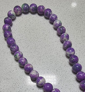 10MM SYNTHETIC OCEAN WHITE JADE - PURPLE/GREEN/WHITE MOTTLE