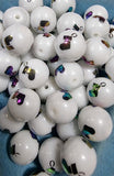 10MM  GLASS BEADS - Packet of 10 - XMAS STOCKING - WHITE/MULTI