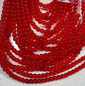 4MM ROUND TRANSPARENT BEAD STRANDS - RED