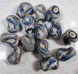 PORCELAIN - H/MADE 21 X 15 X 16.5MM BEAD - BLUE & BONE MOTTLE