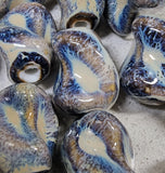 PORCELAIN - H/MADE 21 X 15 X 16.5MM BEAD - BLUE & BONE MOTTLE
