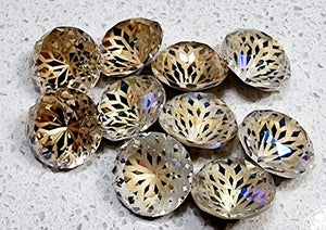 RIVOLI -10x6MM K9 GLASS RHINESTONE - FLOWER PATTERN - GOLDEN