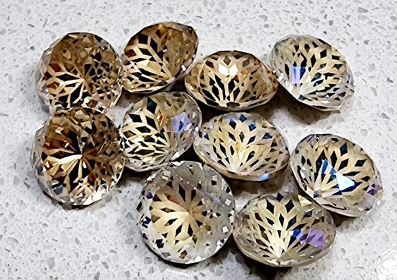 RIVOLI -10x6MM K9 GLASS RHINESTONE - FLOWER PATTERN - GOLDEN