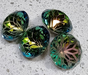 RIVOLI -10x6MM K9 GLASS RHINESTONE - FLOWER PATTERN - GREEN VITRAIL
