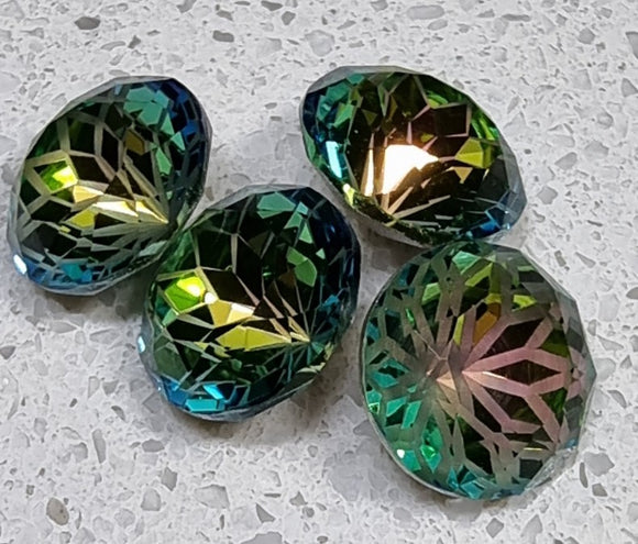 RIVOLI -10x6MM K9 GLASS RHINESTONE - FLOWER PATTERN - GREEN VITRAIL