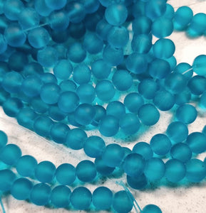 8MM FROSTED GLASS BEADS - TRANSPARENT - CYAN BLUE
