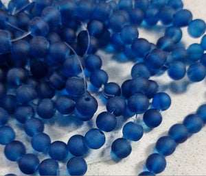 8MM FROSTED GLASS BEADS - TRANSPARENT - MARINE BLUE
