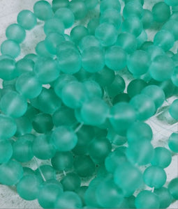 8MM FROSTED GLASS BEADS - TRANSPARENT - SEA GREEN
