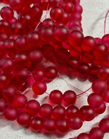 8MM FROSTED GLASS BEADS - TRANSPARENT - MEDIUM RED
