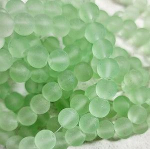 8MM FROSTED GLASS BEADS - TRANSPARENT - PALE GREEN