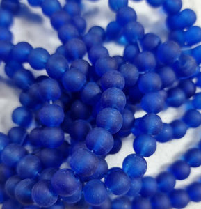 8MM FROSTED GLASS BEADS - TRANSPARENT - ROYAL BLUE