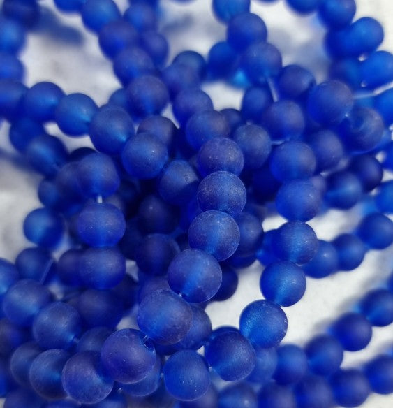 8MM FROSTED GLASS BEADS - TRANSPARENT - ROYAL BLUE