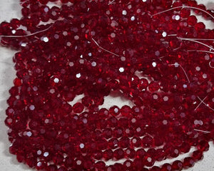 8MM GLASS FACETED BEADS -TRANSPARENT - RUBY RED