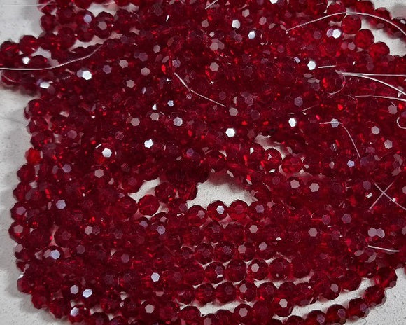 8MM GLASS FACETED BEADS -TRANSPARENT - RUBY RED