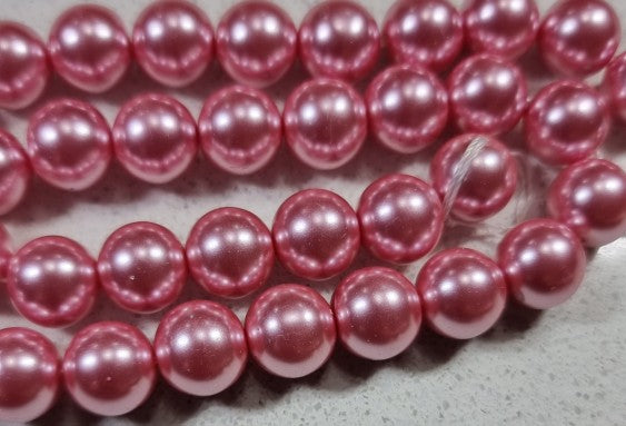 12MM GLASS ROUND PEARLS - PALE MAGENTA