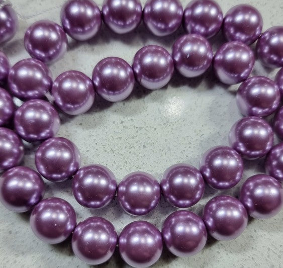 12MM GLASS ROUND PEARLS - LAVENDER