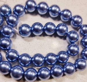 12MM GLASS ROUND PEARLS - SILVER BLUE