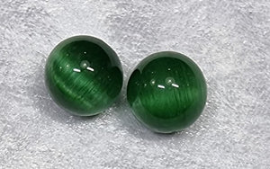 14MM GLASS BEADS - ROUND - CAT'S EYE - DARK GREEN