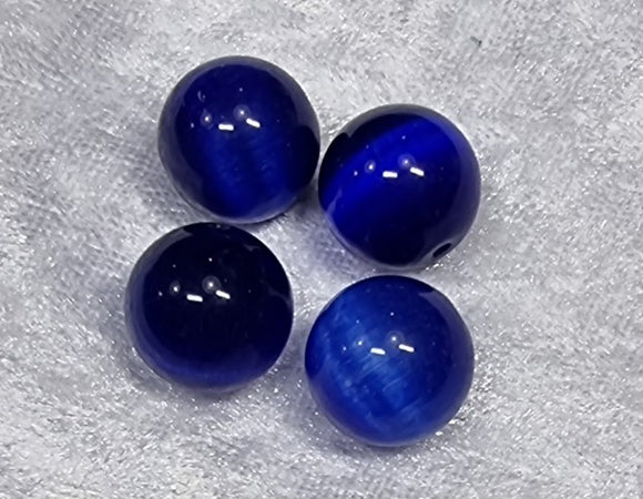 14MM GLASS BEADS - ROUND - CAT'S EYE - ROYAL BLUE
