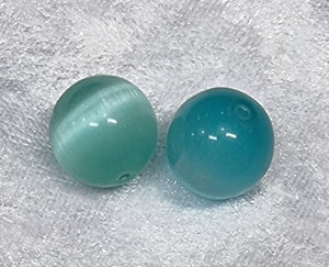 14MM GLASS BEADS - ROUND - CAT'S EYE - SPEARMINT BLUE