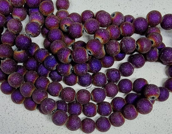 8MM GLASS ROUND BEADS - E-PLATED FROSTED PURPLE