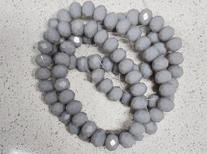 6MM GLASS FACETED OPAQUE RONDELLE BEADS - GREY