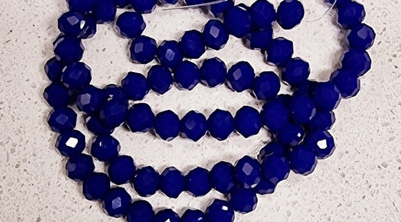 6MM GLASS FACETED OPAQUE RONDELLE BEADS - DARK BLUE