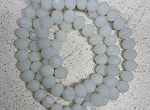 6MM GLASS FACETED OPAQUE RONDELLE BEADS - WHITE