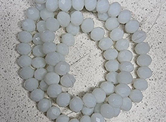 6MM GLASS FACETED OPAQUE RONDELLE BEADS - WHITE