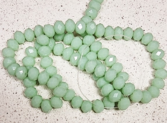 6MM GLASS FACETED OPAQUE RONDELLE BEADS - SPEARMINT GREEN