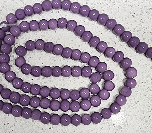 4MM-4.5MM ROUND GLASS BEAD STRANDS -MID PURPLE