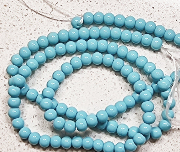 4MM-4.5MM ROUND GLASS BEAD STRANDS - LIGHT BLUE