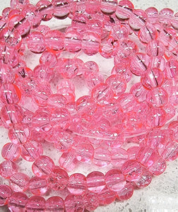 4MM ROUND GLASS CRACKLE BEAD STRANDS - PINK