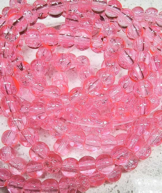 4MM ROUND GLASS CRACKLE BEAD STRANDS - DARK PINK