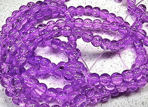 4MM ROUND GLASS CRACKLE BEAD STRANDS - PURPLE